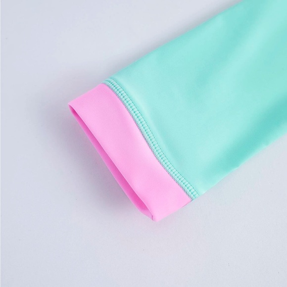 Colorblock Pink Turquoise Blue Green One Piece Swimsuit - Picture 8 of 11